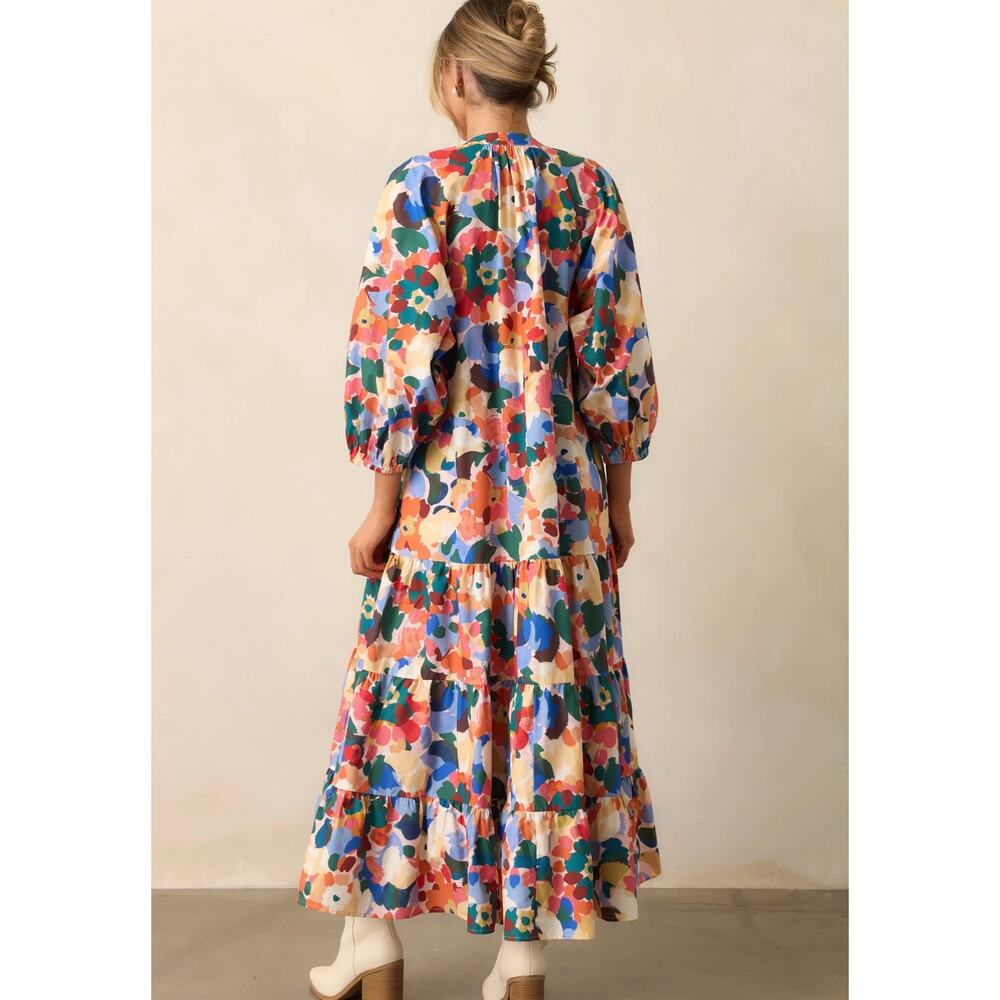 PROSPERINA ADELAIDE ORANGE MULTI FLORAL PRINT COTTON MAXI DRESS - Picture 5 of 8